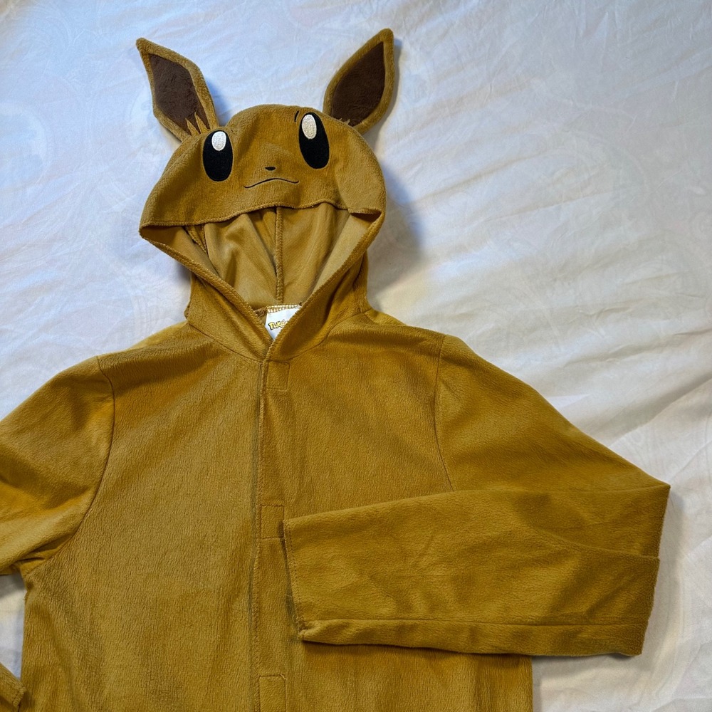 Pokemon Eevee Kids Costume Fleece Hooded Jumpsuit Brown Cosplay Loungewear